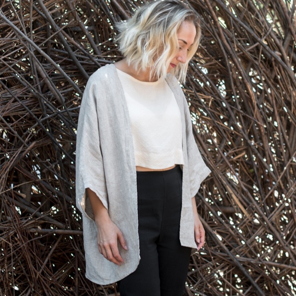 Elizabeth Suzann Ivory Flax Linen Emma Kimono One Size
